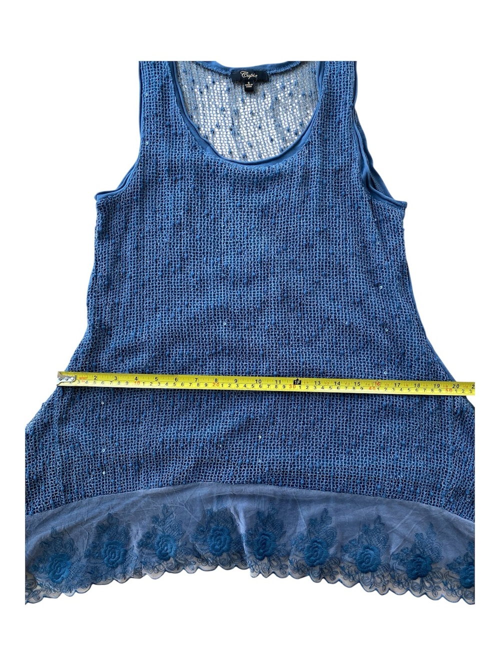 Cupio Blue Crochet Lace Hem Sleeveless Tunic Tank Top Size Small Boho Festival - Picture 4 of 7